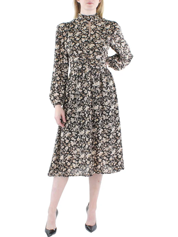 Womens Floral Print Cut-Out Midi Dress Elegant Satin Slip Midi Dress