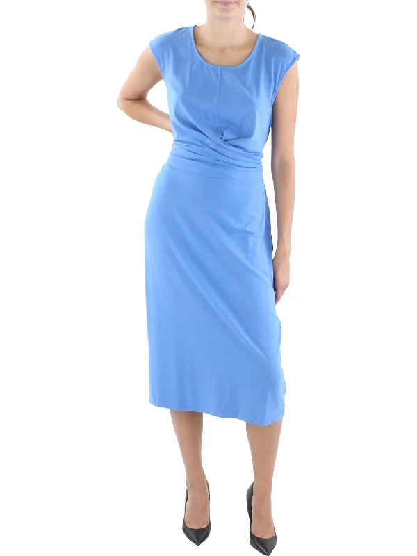 Womens Heathered Calf Midi Dress Trendy Ruffle Hem Midi Dress