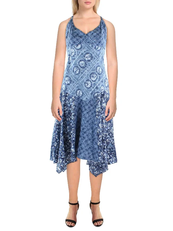 Womens Linen Midi Dress Fashionable High-Low Midi Dress