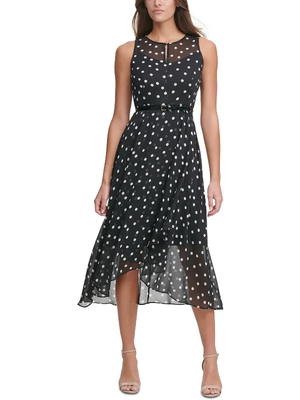 Womens Sheer Polka dot Midi Dress Fashionable Off-Shoulder Dress Midi