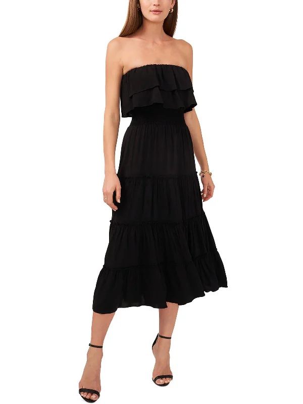 Womens Sheer Ruffled Midi Dress Chic Floral Print Midi Dress