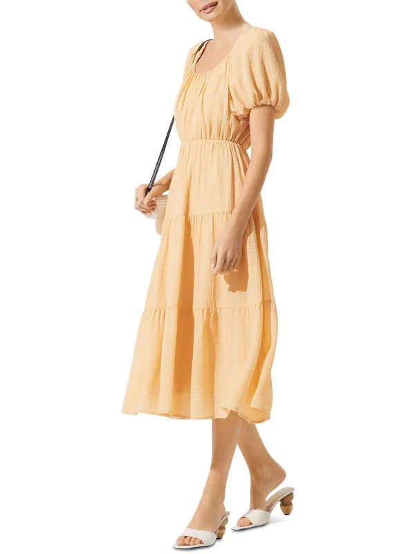 Womens Tiered Short Sleeves Midi Dress Fashionable Sheer Sleeve Midi Dress