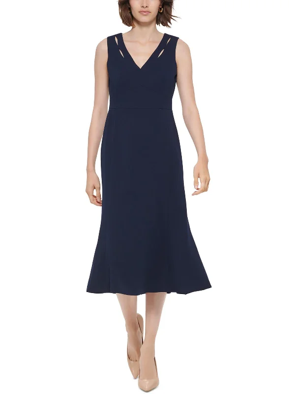 Womens V-Neck A-Line Midi Dress Trendy Boho Midi Dress