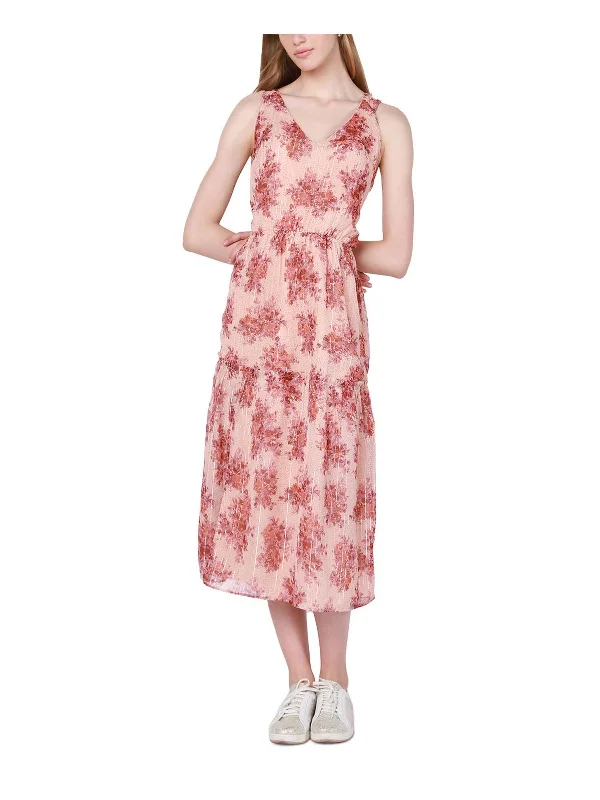 Womens V-Neck Calf Midi Dress Fashionable Shift Midi Dress
