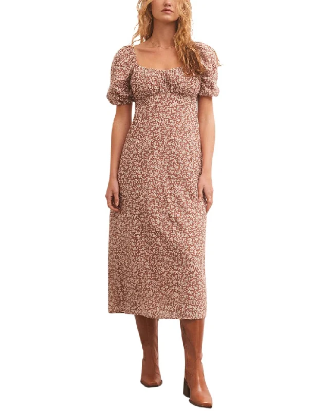 Z SUPPLY Keira Floral Midi Dress Trendy Floral Wrap Midi Dress