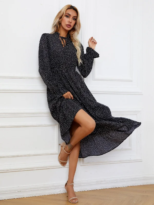 KittenAlarm - Allover Print Elastic Waist Maxi Dress Cozy Open-Back Maxi Dress