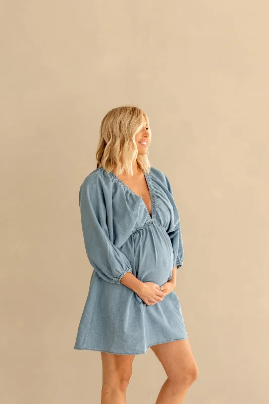 Journee Woven Mini Dress | Light Denim Elegant Lace-Up Mini Dress