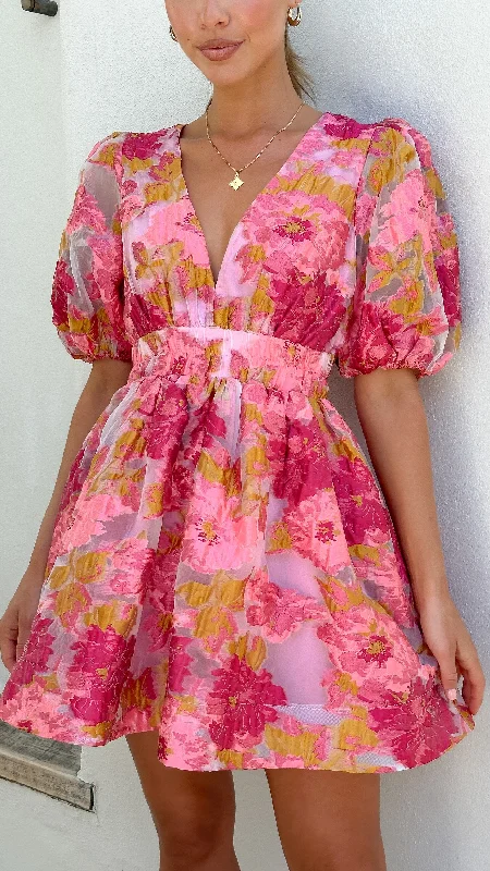 Abel Mini Dress - Pink Comfortable Smocked Mini Dress