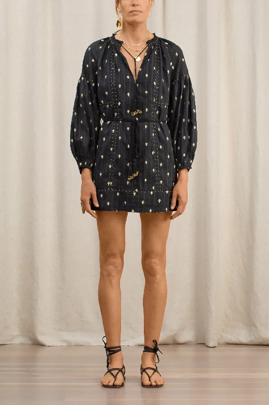 Acacia Embroidered Cotton Mini Dress Comfortable Smocked Mini Dress
