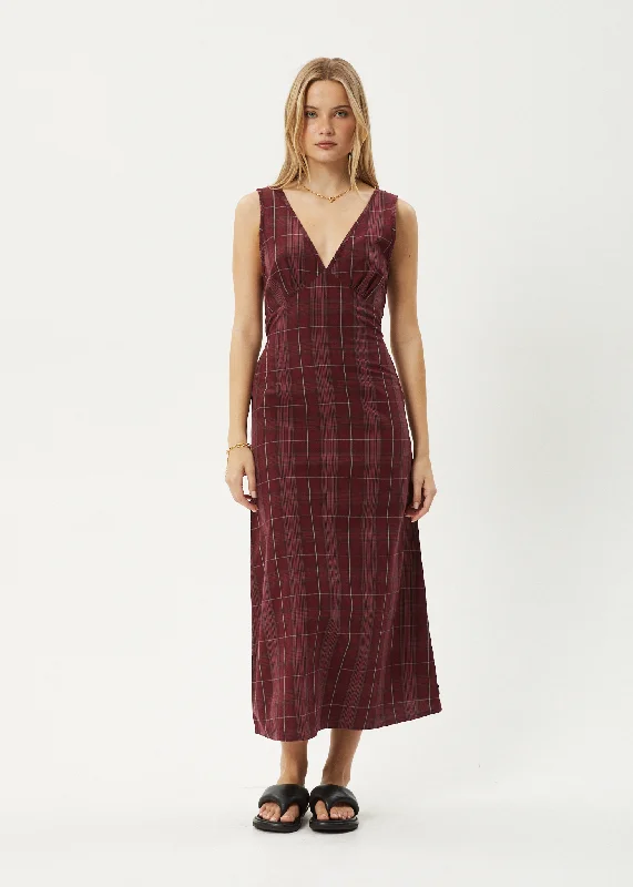 AFENDS Womens Eboni - Check Maxi Dress - Port Comfortable Maxi Dress with Belt