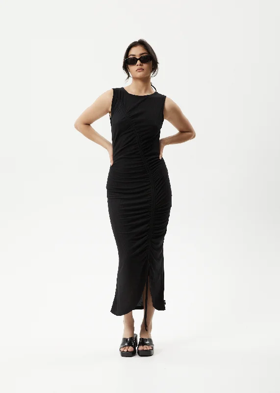AFENDS Womens Mirage Bamboo - Sheer Maxi Dress - Black Chic Off-Shoulder Maxi Dress