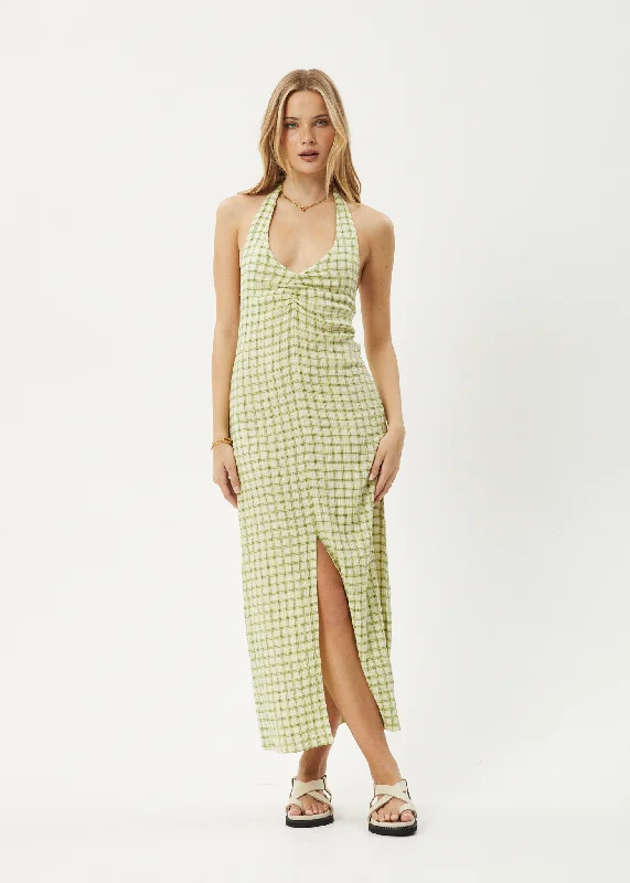 AFENDS Womens Darcy - Check Maxi Dress - Lemongrass Check Elegant Maxi Dress with Lace AFENDS Womens Darcy - Check Maxi Dress - Lemongrass Check Elegant Maxi Dress with Lace