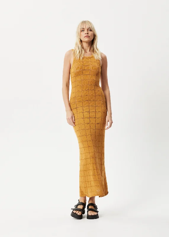 AFENDS Womens Femme - Knit Maxi Dress - Mustard Cozy Knitted Maxi Dress
