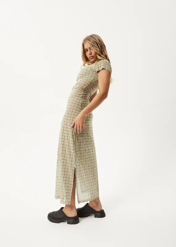 AFENDS Womens Kali - Sheer Maxi Dress - Pistachio Check Comfortable Bohemian Maxi Dress