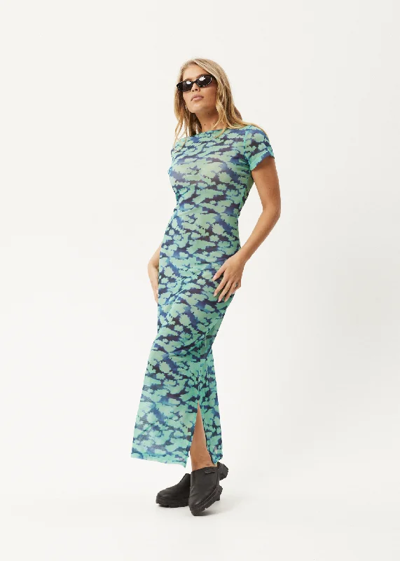 AFENDS Womens Liquid - Sheer Maxi Dress - Jade Floral Comfortable Ruffle Maxi Dress