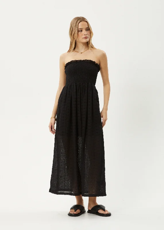 AFENDS Womens Marlow - Strapless Maxi Dress - Black Trendy Off-Shoulder Ruffle Maxi Dress AFENDS Womens Marlow - Strapless Maxi Dress - Black Trendy Off-Shoulder Ruffle Maxi Dress