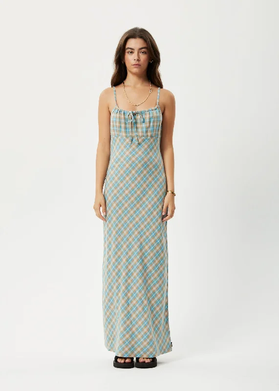 AFENDS Womens Millie - Maxi Dress - Tan Check Fashionable High-Waist Maxi Dress