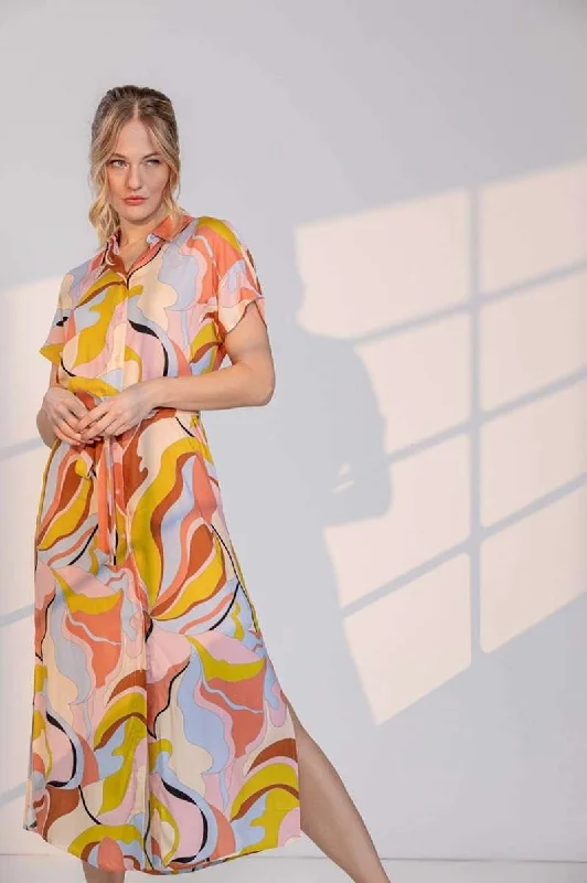 Alba Amalfi Full Maxi Dress in Terra (Multi) DR213 by &Co Woman - OUTLET SALE - OUTLET SALE - OUTLET SALE - OUTLET SALE - OUTLET SALE - OUTLET SALE Stylish Off-Shoulder Maxi Dress