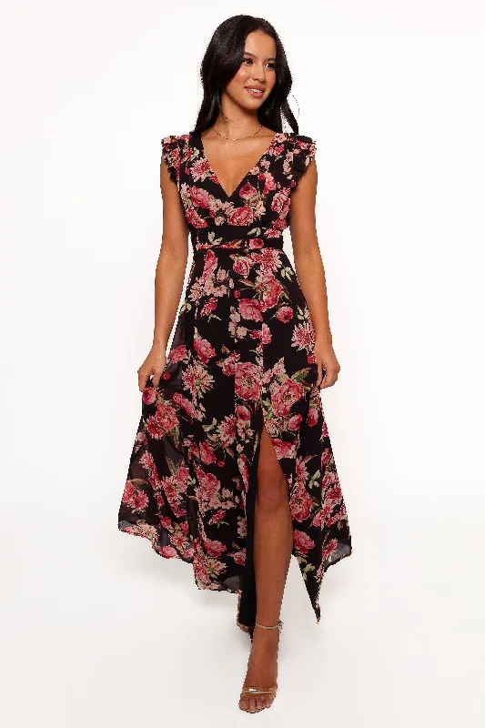 Aldo Maxi Dress - Black Floral Elegant Sleeveless Maxi Dress