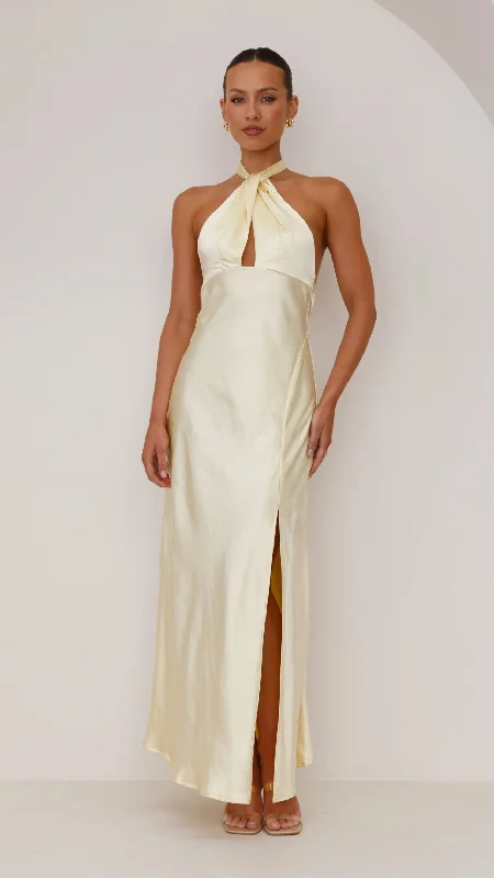 Amalia Maxi Dress - Yellow Comfortable Plunging Neckline Maxi Dress