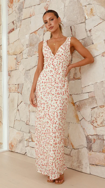 Andy Maxi Dress - Pink Floral Comfortable T-Shirt Maxi Dress