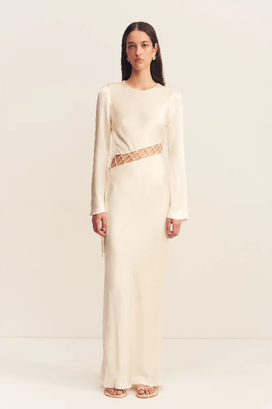 ARIENZO ASYMMETRICAL LACE UP MAXI DRESS - CREAM Comfortable Ruffle Maxi Dress