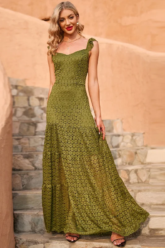 Army Green Summer Lace Maxi Dress Trendy V-Neck Maxi Dress
