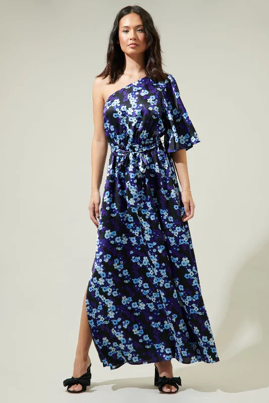 Aster Bloom Meara One Shoulder Satin Maxi Dress Stylish Longline Maxi Dress