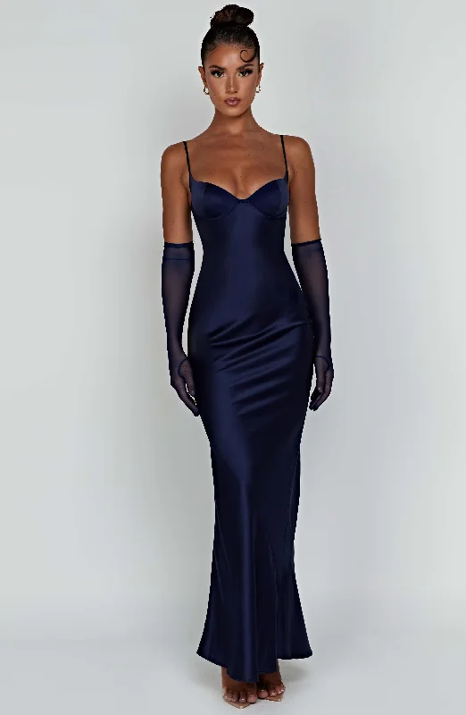 Athena Maxi Dress - Navy Stylish Maxi Dress with Frills