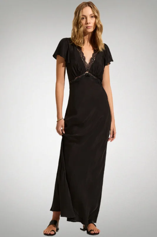 AUGUST THE LABEL Womens Rianne Maxi Dress - Black Comfortable Long-Sleeve Maxi Dress AUGUST THE LABEL Womens Rianne Maxi Dress - Black Comfortable Long-Sleeve Maxi Dress