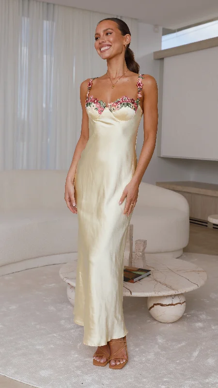 Aurora Maxi Dress - Yellow Elegant Floral Maxi Dress