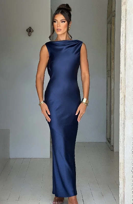 Azuri Maxi Dress - Navy Comfortable Satin Maxi Dress