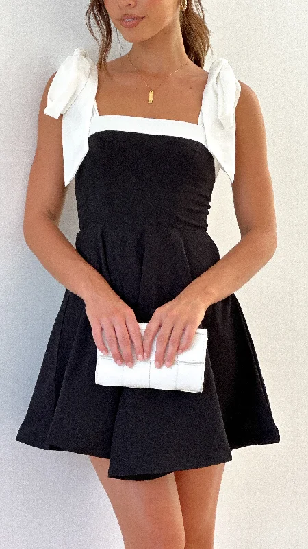 Balta Mini Dress - Black/White Elegant Lace-Up Mini Dress