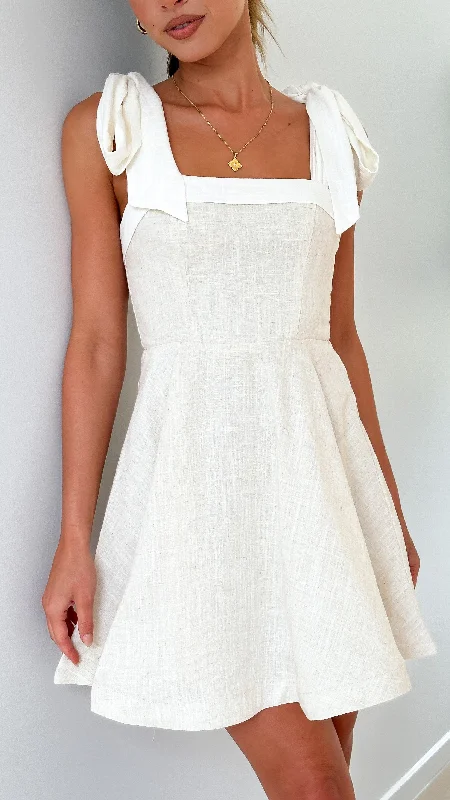 Balta Mini Dress - Oat / White Classic Shift Mini Dress