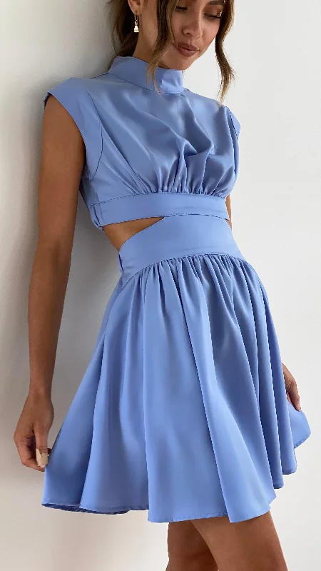 Beatrice Mini Dress - Blue Fashionable Mini Dress with Slits