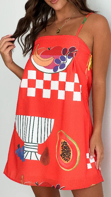 Bethani Mini Dress - Red Papaya Print Stylish Floral Print Mini Dress