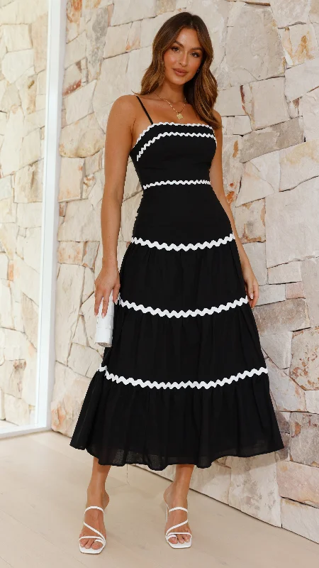 Blanca Maxi Dress - Black Trendy Printed Maxi Dress