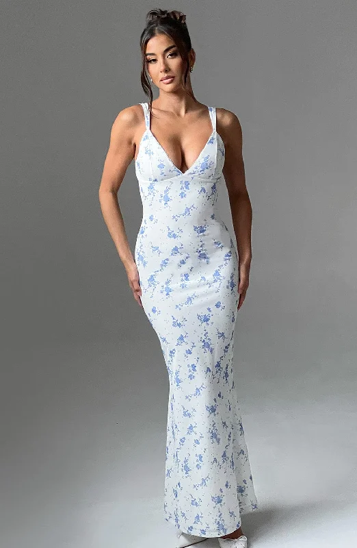 Caoimhe Maxi Dress - Blue Ditsy Print Classic Strapless Maxi Dress