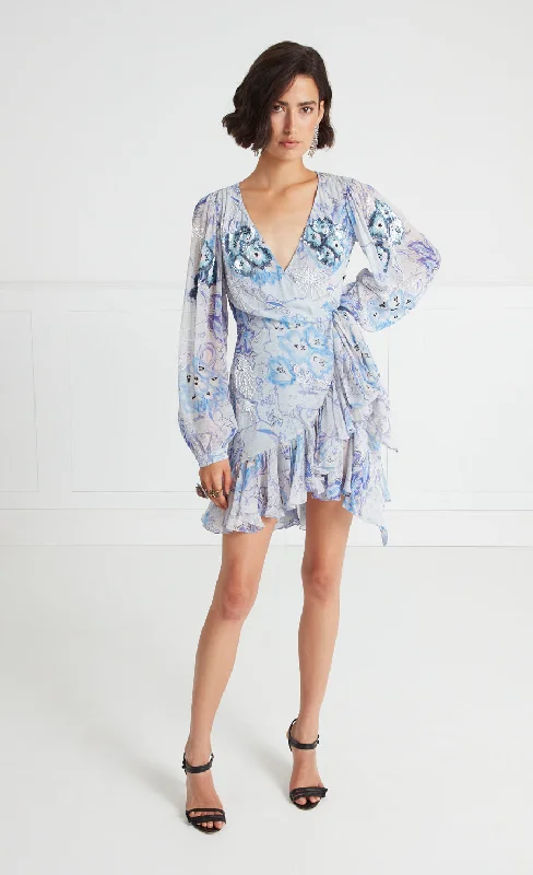 Chessie Print Mini Dress - Cornflower Cozy Jersey Mini Dress
