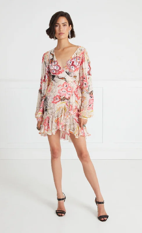 Chessie Print Mini Dress - Rosewater Comfortable One-Shoulder Mini Dress