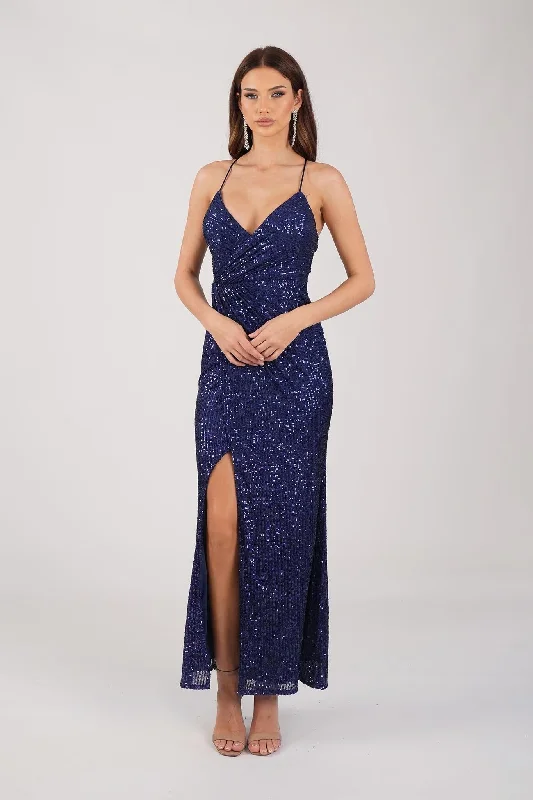 Clarice Sequin Maxi Dress - Navy Elegant Pleated Maxi Dress