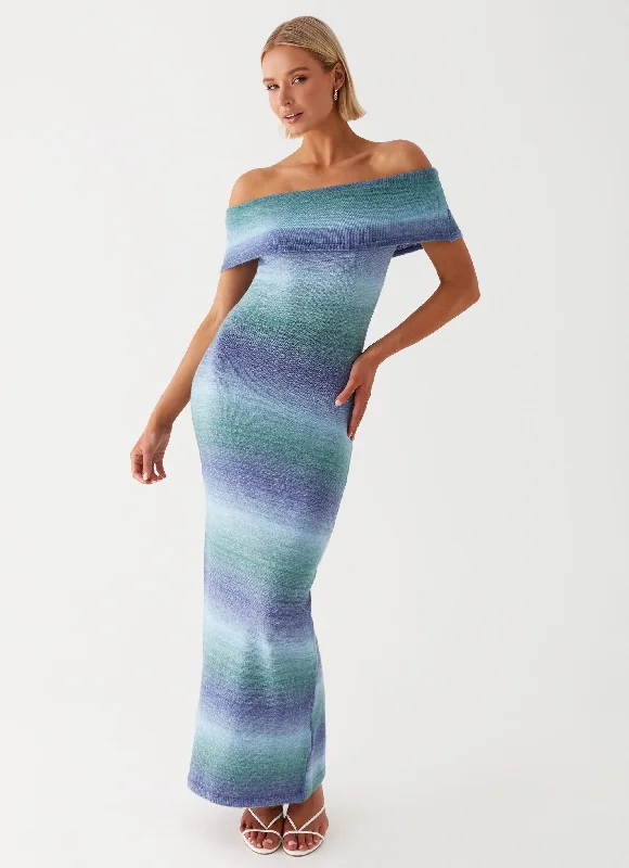 Clarity Knit Maxi Dress - Blue Ombre Comfortable Fit-and-Flare Maxi Dress