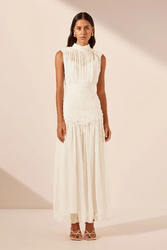 CLEMENCE HIGH NECK MAXI DRESS - IVORY Trendy Maxi Dress with Straps