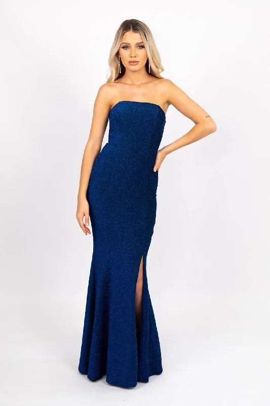 Cleo Strapless Maxi Dress - Shimmer Blue Comfortable Maxi Dress with Sleeves