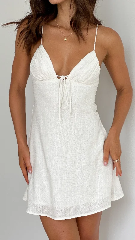 Coco Mini Dress - White Fashionable Mini Dress with Pockets