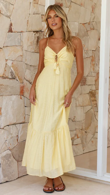 Dabney Maxi Dress - Soft Yellow Comfortable Maxi Dress with Sleeves