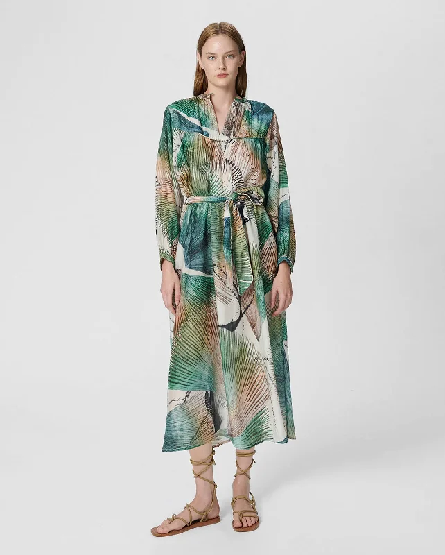 DAISY MAXI DRESS / PALM DYE GREEN Elegant Maxi Dress with Belt