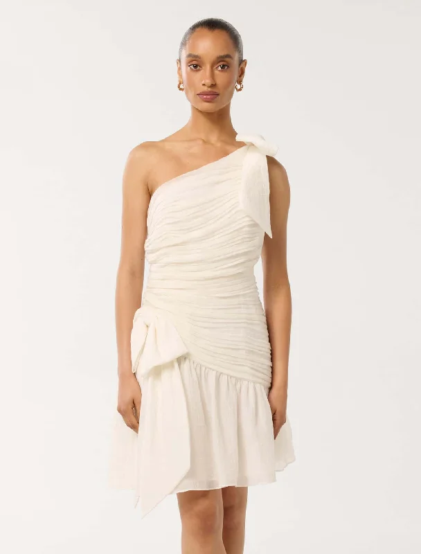 Dakota Petite Ruched Bow Mini Dress Trendy Cut-Out Mini Dress