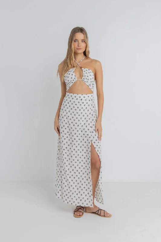 Domino Floral Cutout Maxi Dress Oat Fashionable Sheer Maxi Dress