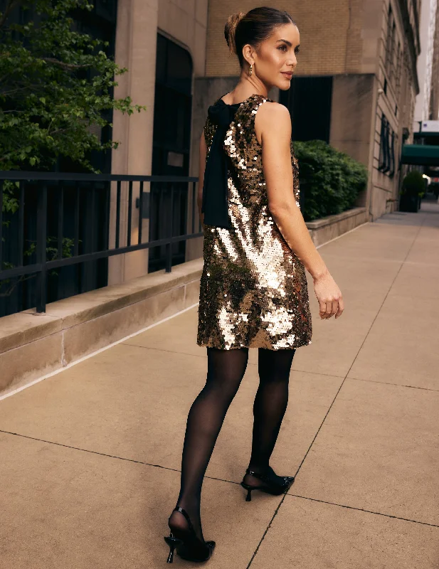 Sleeveless Sequin Mini Dress Comfortable Fit-and-Flare Mini Dress